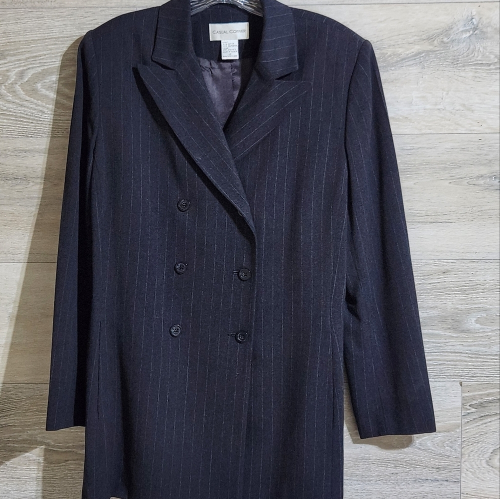 2-Piece Women's Casual Corner Gray Pinstripe Blazer and Skirt Duo